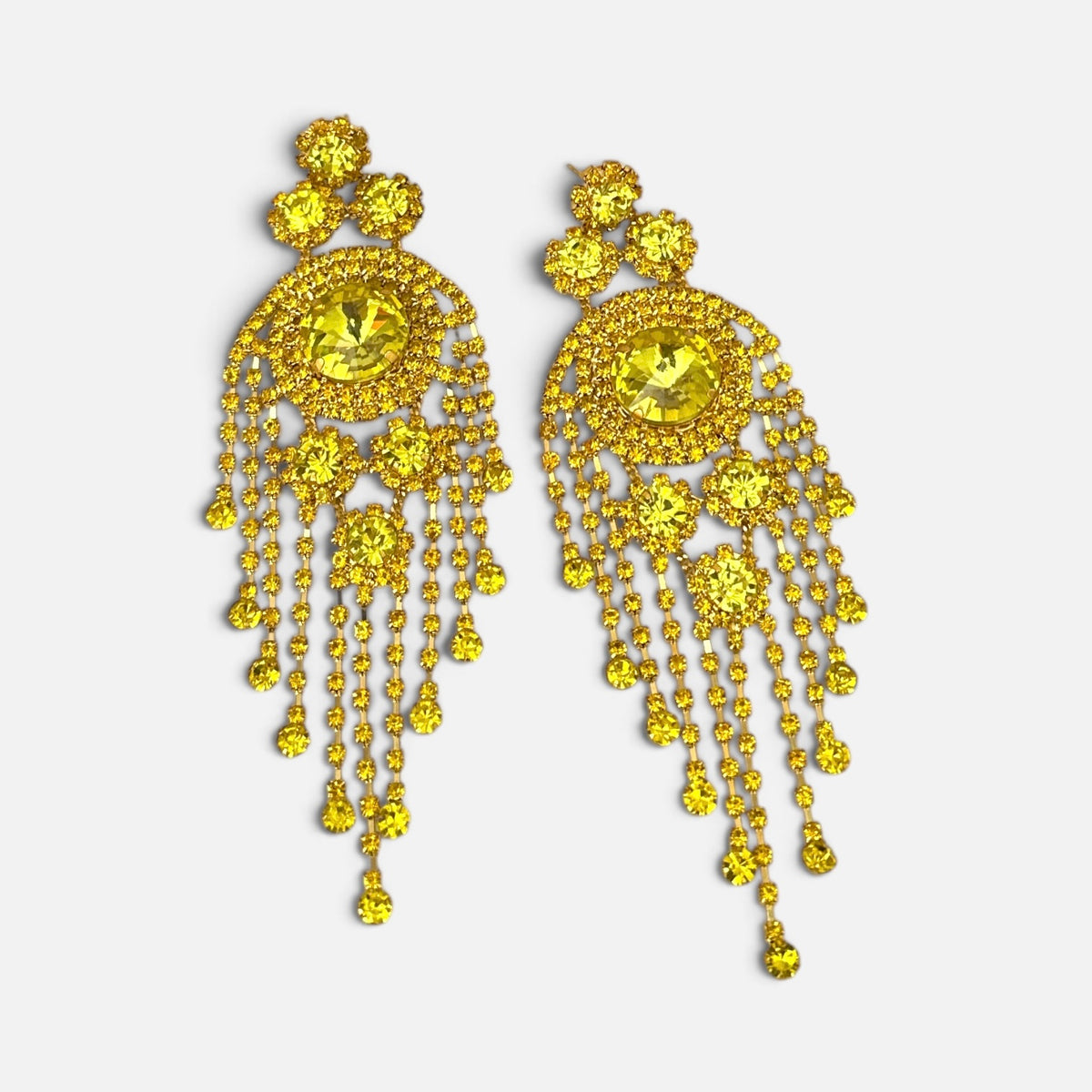Long Rhinestone Tassel Chandelier Statement Earrings Fatisha Boutique