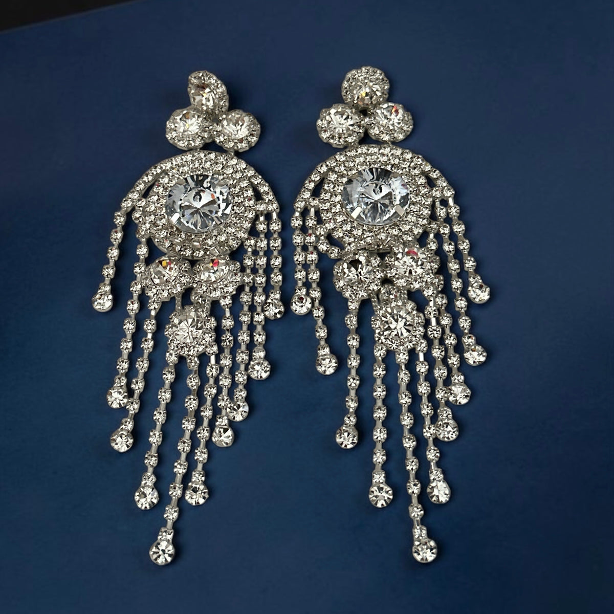 Long Rhinestone Tassel Chandelier Statement Earrings Fatisha Boutique