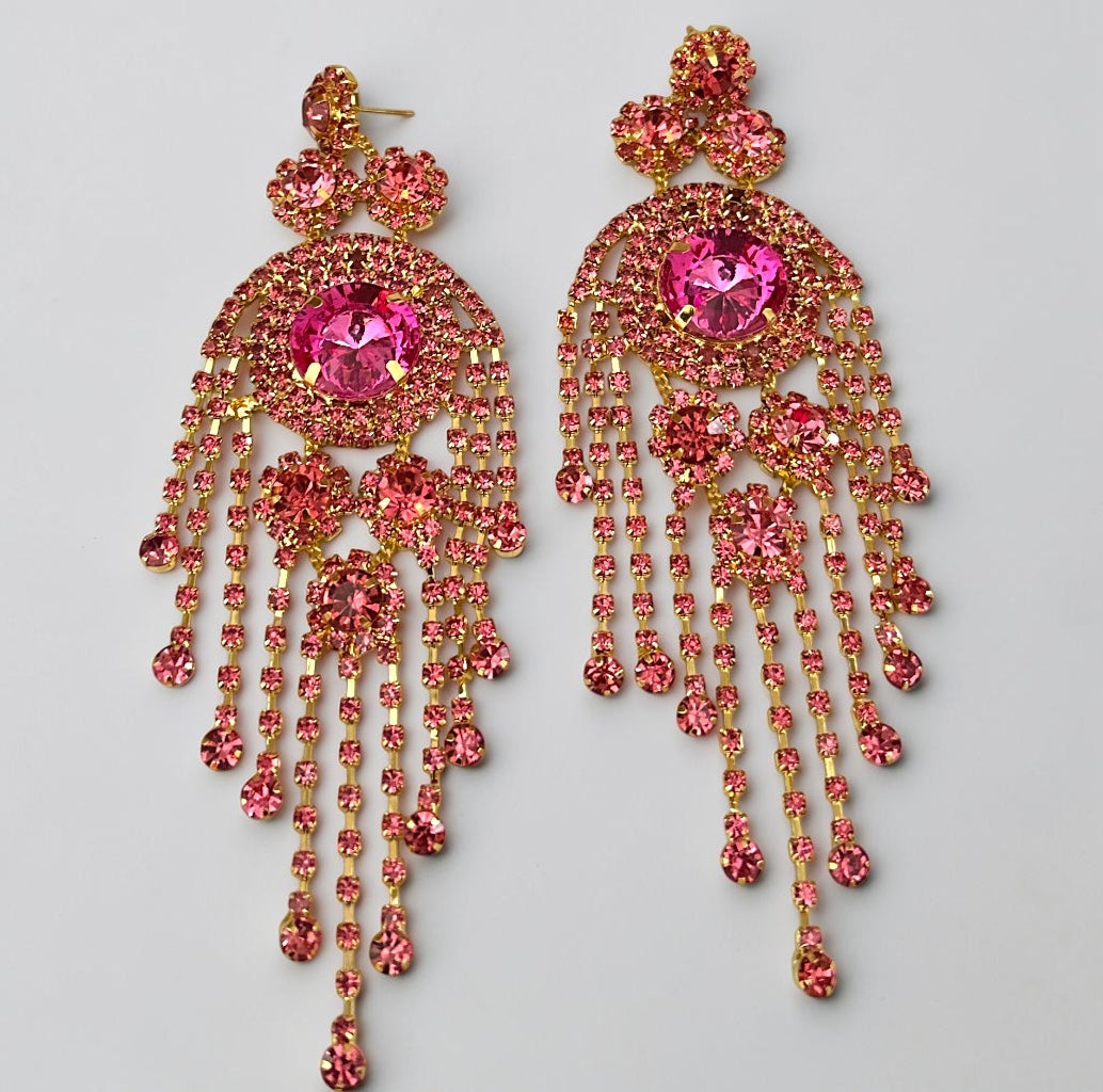Long Rhinestone Tassel Chandelier Statement Earrings Fatisha Boutique