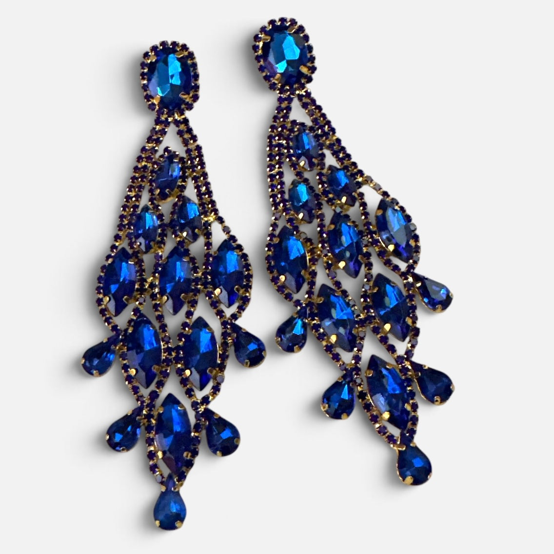 Long Royal Blue Rhinestone Chandelier Earrings - Fatisha Boutique Fatisha Boutique