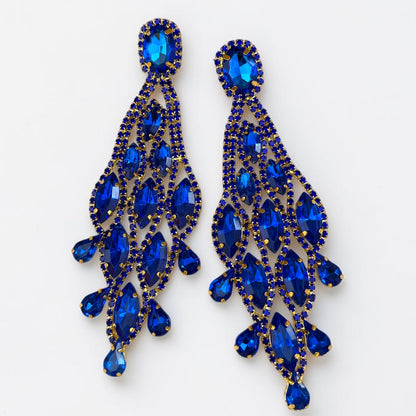 Long Royal Blue Rhinestone Chandelier Earrings - Fatisha Boutique