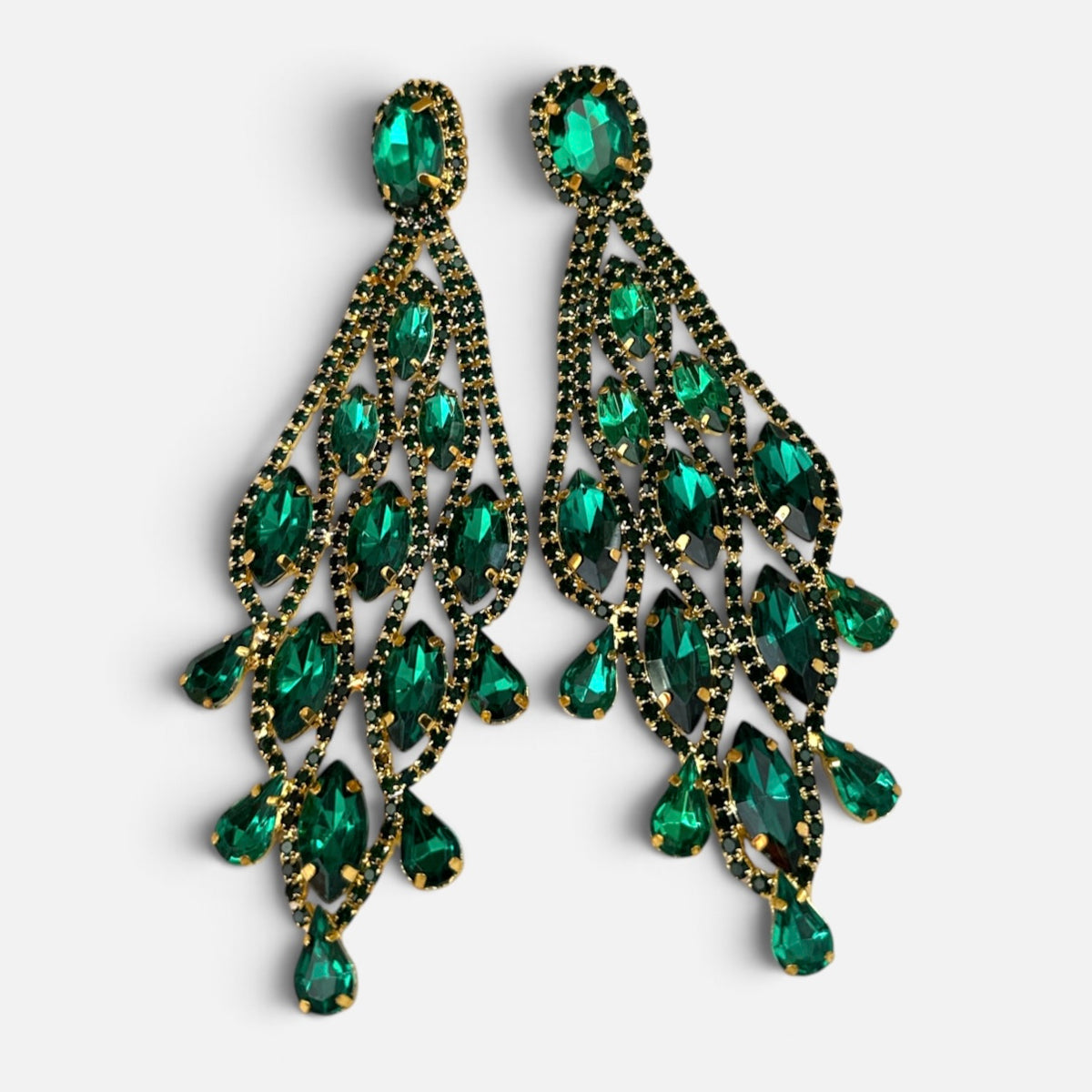 Long Emerald Green Rhinestone Chandelier Earrings - Fatisha Boutique Fatisha Boutique