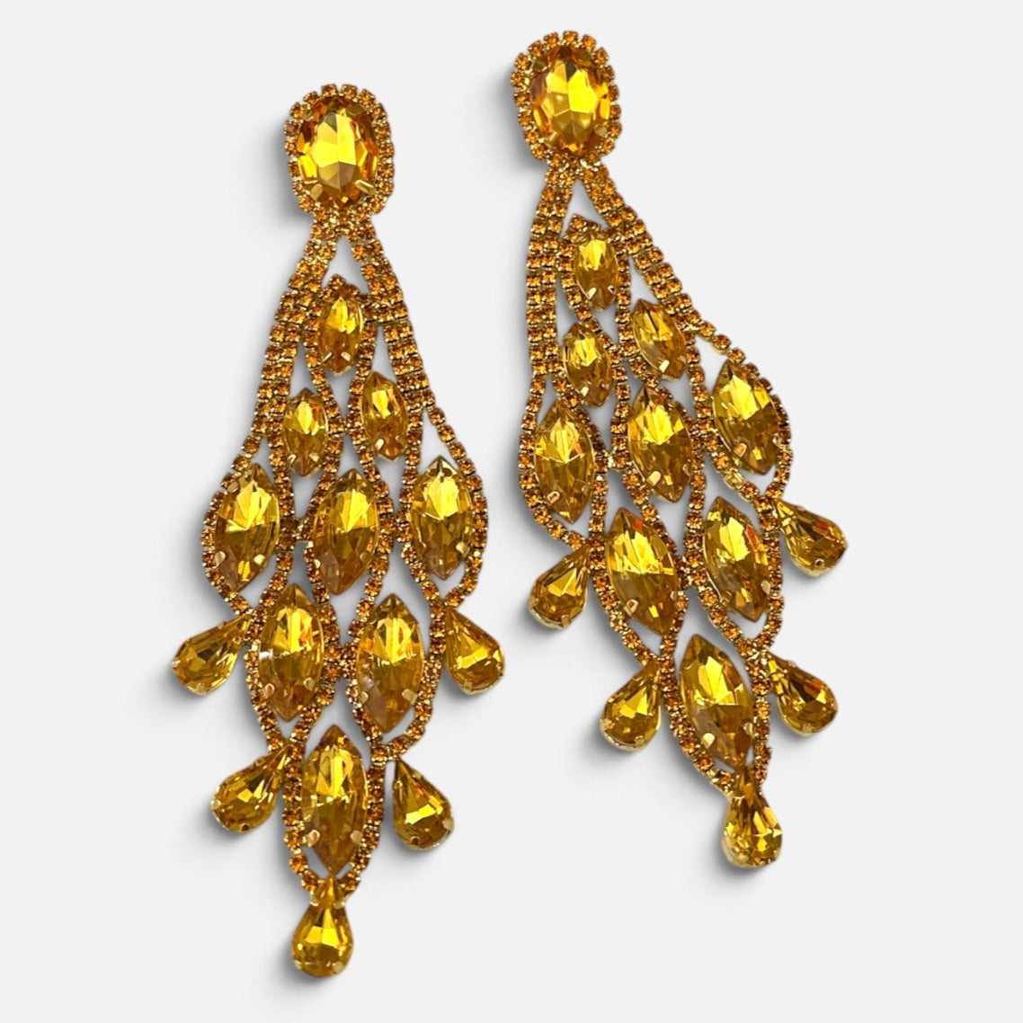 Long Golden Yellow Rhinestone Chandelier Earrings - Fatisha Boutique Fatisha Boutique