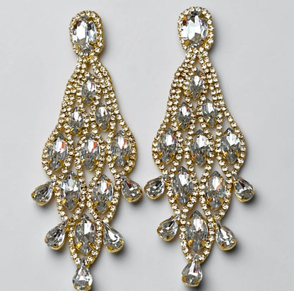 Long Clear Rhinestone Chandelier Statement Earrings - Fatisha Boutique