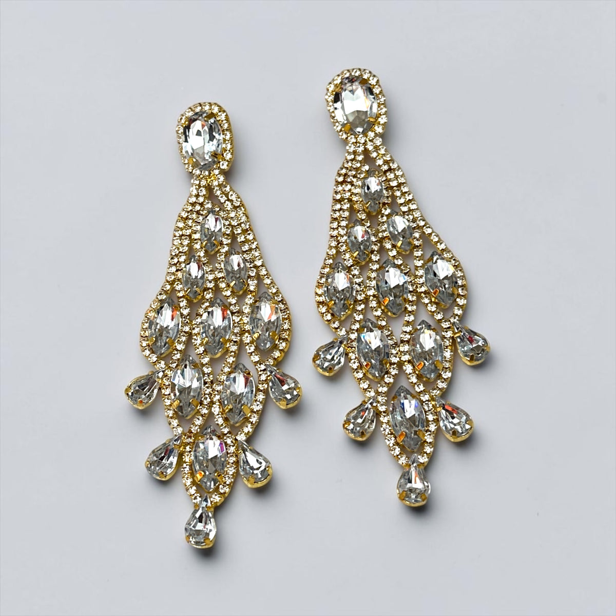 Long Rhinestone Chandelier Statement Earrings - Fatisha Boutique Fatisha Boutique