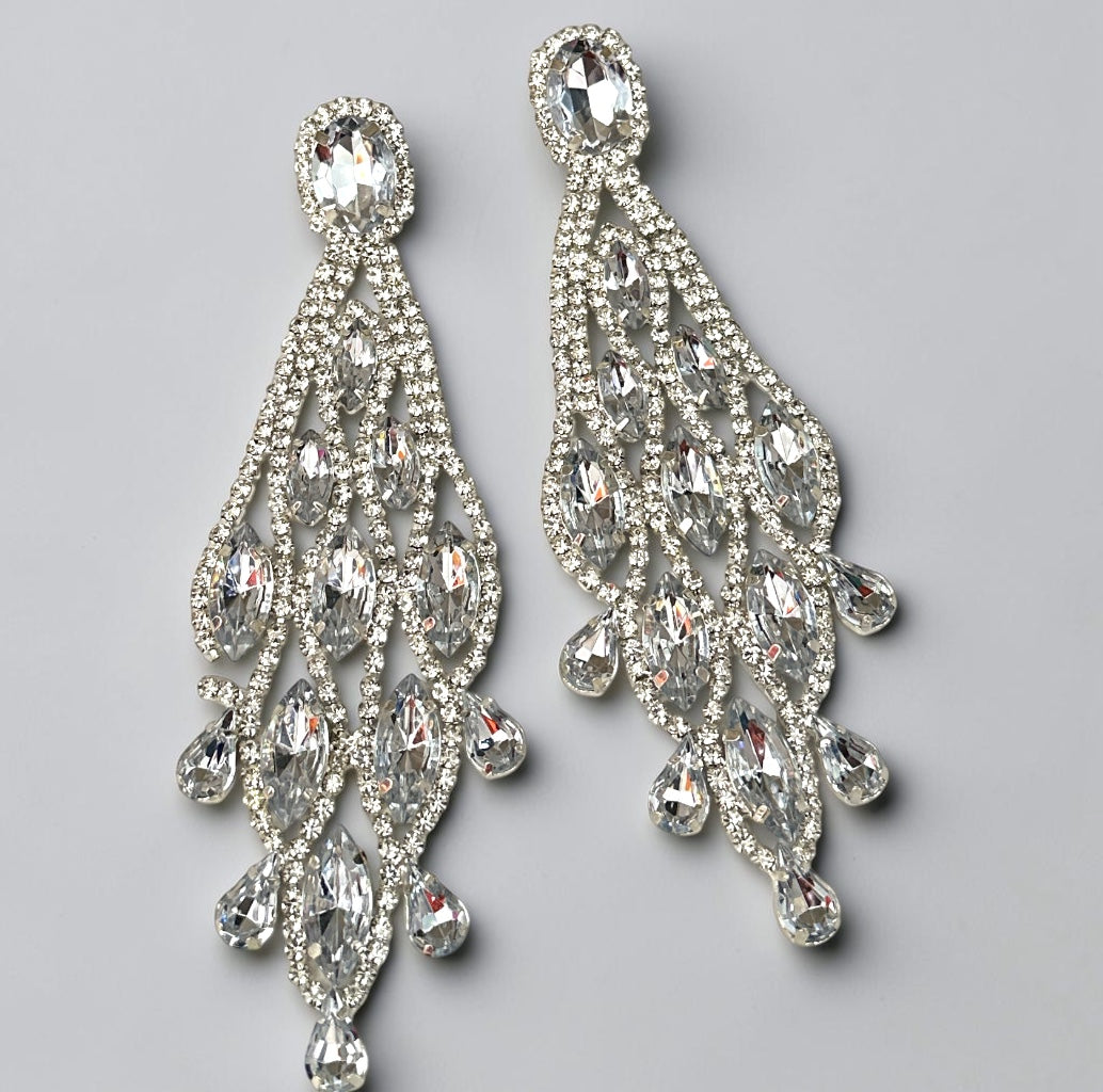 Long Clear Rhinestone Chandelier Statement Earrings - Fatisha Boutique