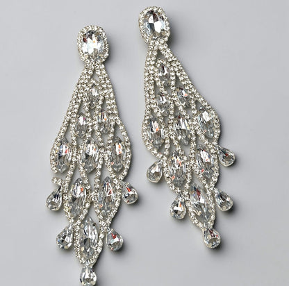 Long Clear Rhinestone Chandelier Statement Earrings - Fatisha Boutique