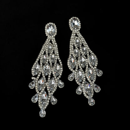 Long Clear Rhinestone Chandelier Statement Earrings - Fatisha Boutique