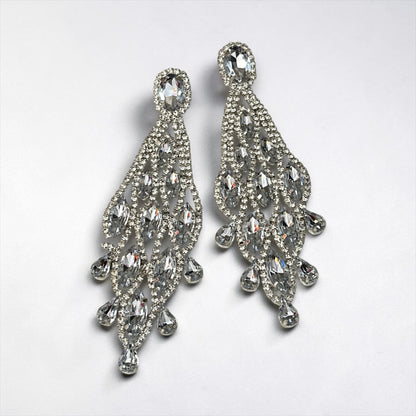 Long Clear Rhinestone Chandelier Statement Earrings - Fatisha Boutique