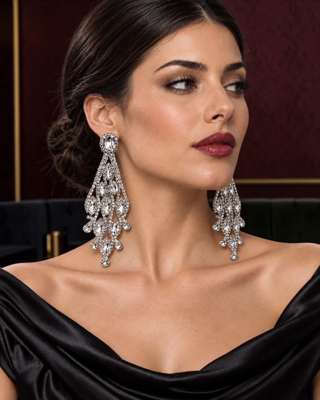 Long Rhinestone Chandelier Statement Earrings - Fatisha Boutique Fatisha Boutique