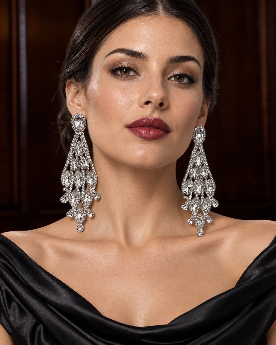 Long Clear Rhinestone Chandelier Statement Earrings - Fatisha Boutique Fatisha Boutique
