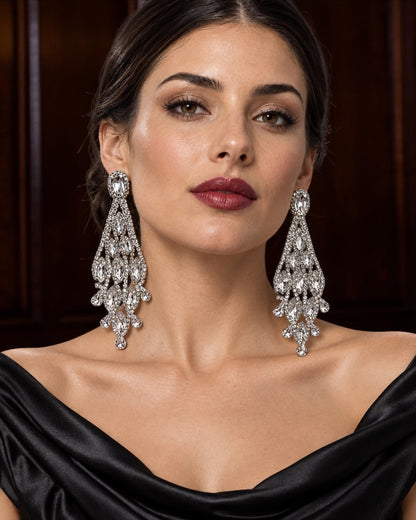 Long Clear Rhinestone Chandelier Statement Earrings - Fatisha Boutique