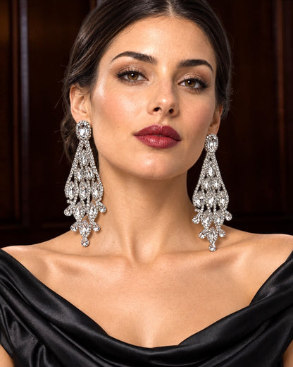 Long Clear Rhinestone Chandelier Statement Earrings - Fatisha Boutique