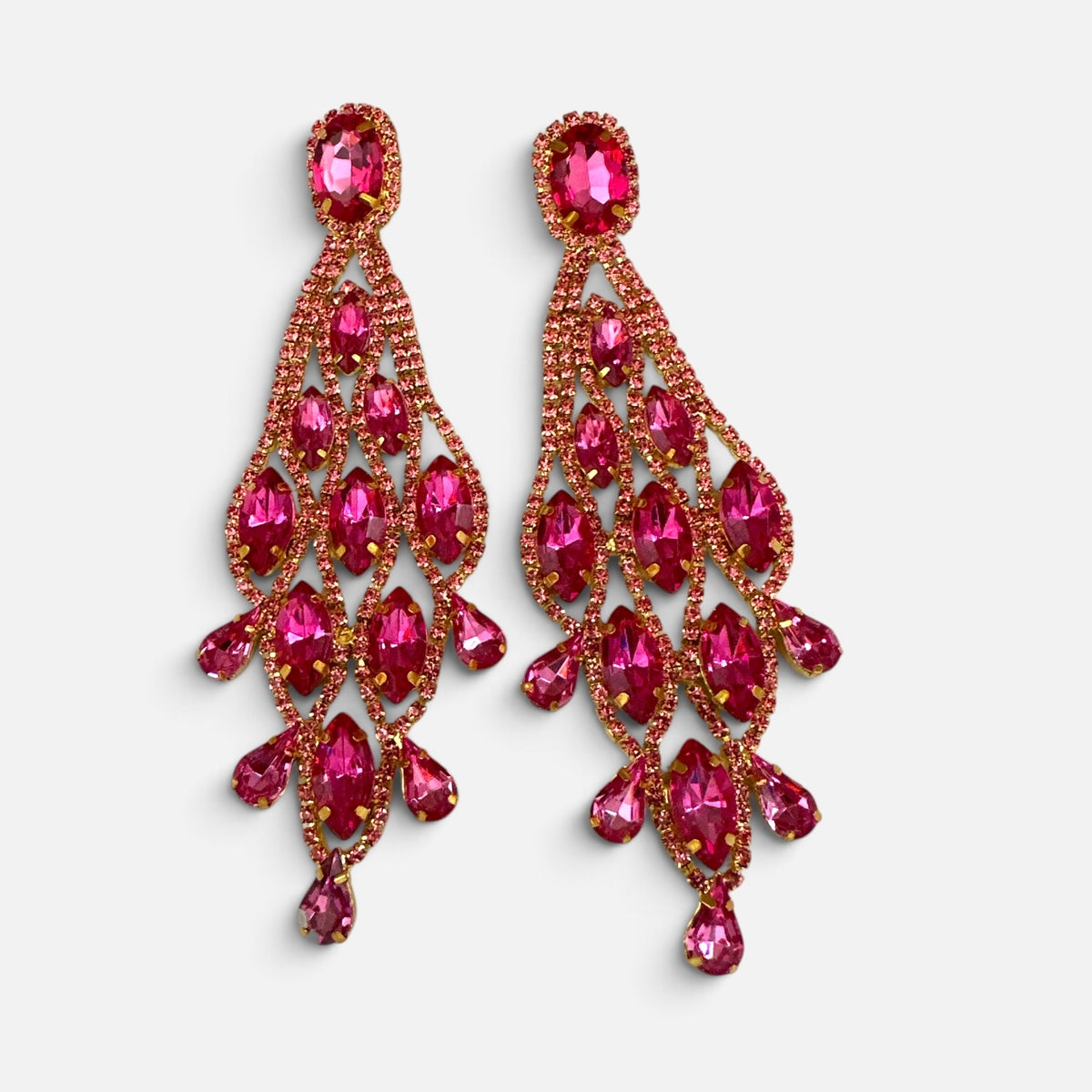 Long Pink Rhinestone Chandelier Statement Earrings - Fatisha Boutique Fatisha Boutique