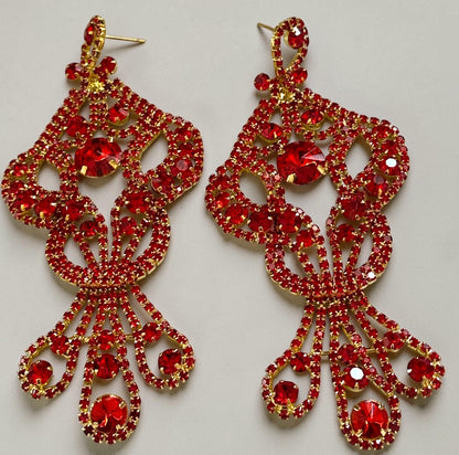 Opulent Long Rhinestone Chandelier Statement Earrings - Fatisha Boutique