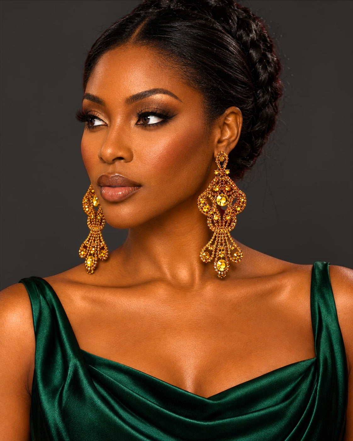 Opulent Long Rhinestone Chandelier Statement Earrings - Fatisha Boutique