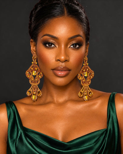 Opulent Long Rhinestone Chandelier Statement Earrings - Fatisha Boutique
