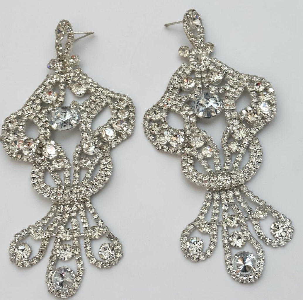 Opulent Long Rhinestone Chandelier Statement Earrings - Fatisha Boutique Fatisha Boutique