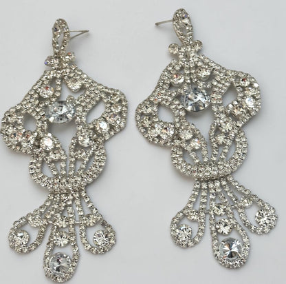 Opulent Long Rhinestone Chandelier Statement Earrings - Fatisha Boutique