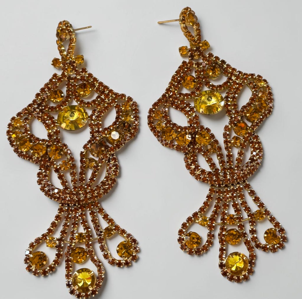 Opulent Long Rhinestone Chandelier Statement Earrings - Fatisha Boutique Fatisha Boutique