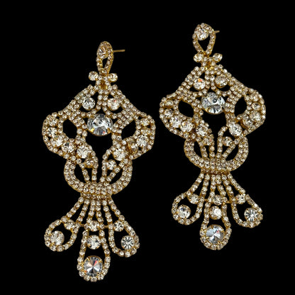 Opulent Long Rhinestone Chandelier Statement Earrings - Fatisha Boutique