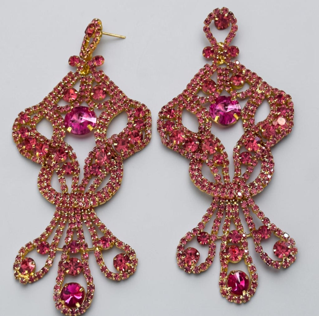 Opulent Long Rhinestone Chandelier Statement Earrings - Fatisha Boutique Fatisha Boutique