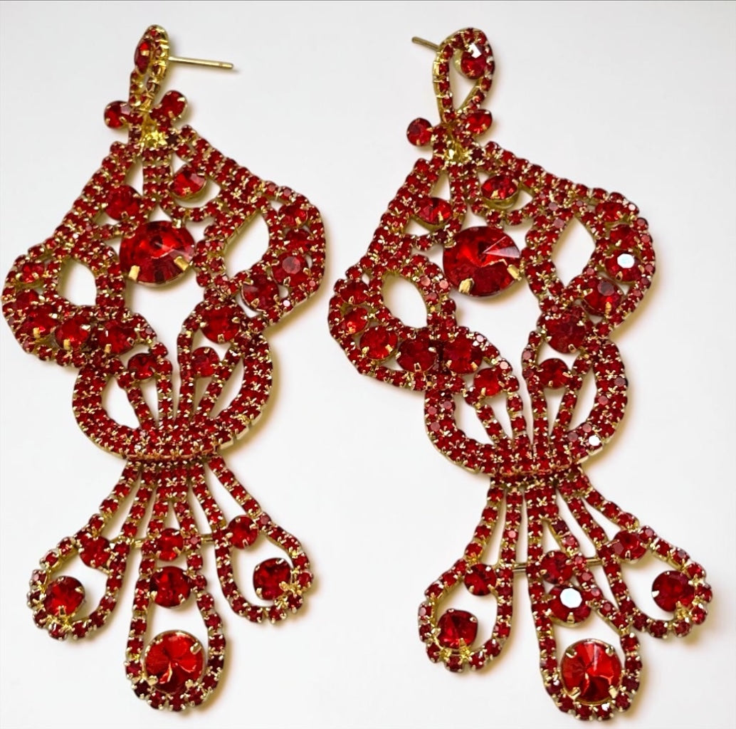Opulent Long Rhinestone Chandelier Statement Earrings - Fatisha Boutique Fatisha Boutique