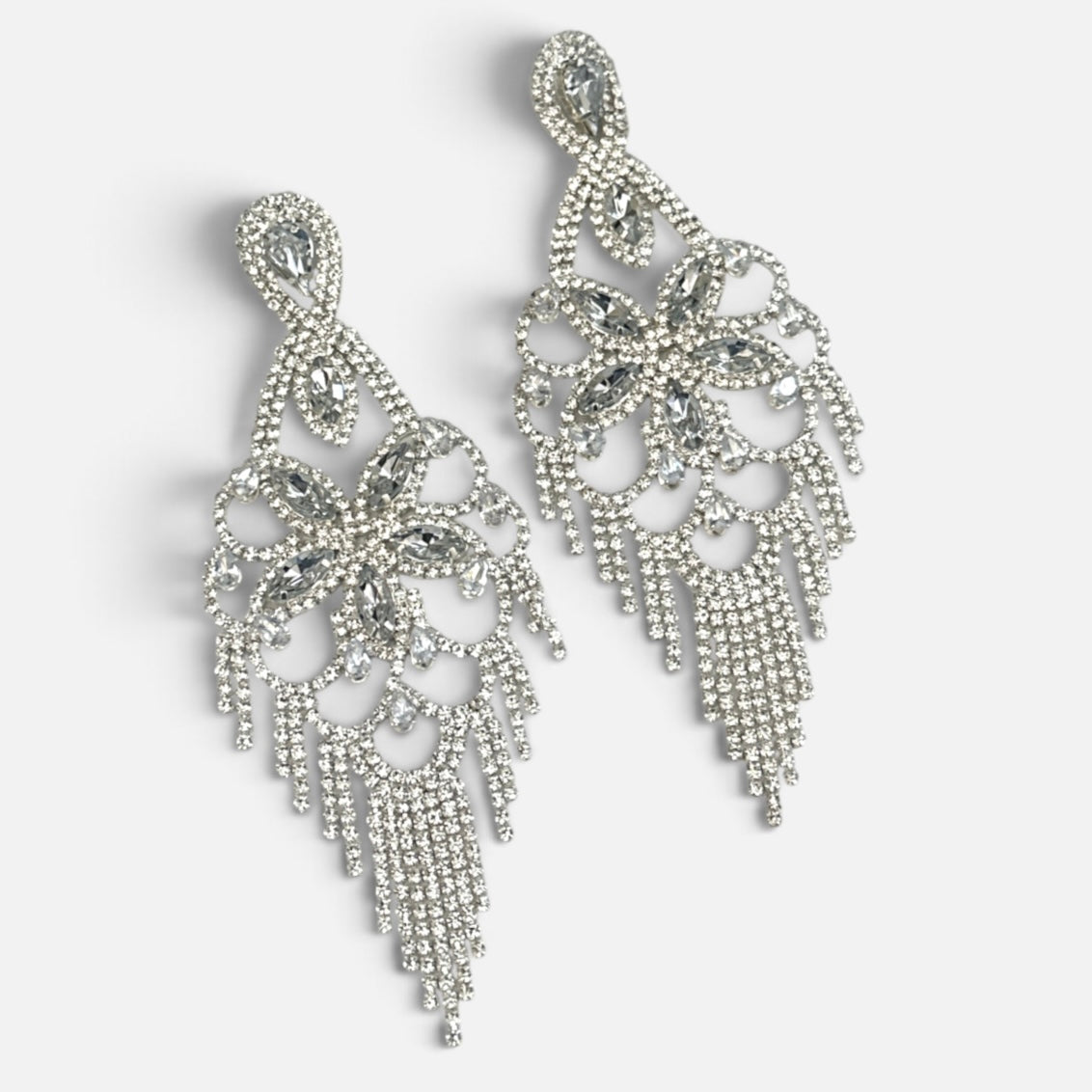 Long Crystal Clear Rhinestone Chandelier Tassel Earrings Fatisha Boutique