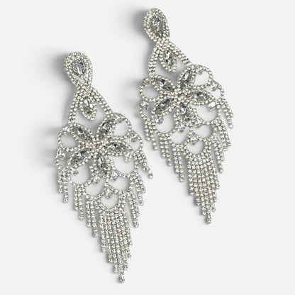 Long Crystal Clear Rhinestone Chandelier Tassel Earrings
