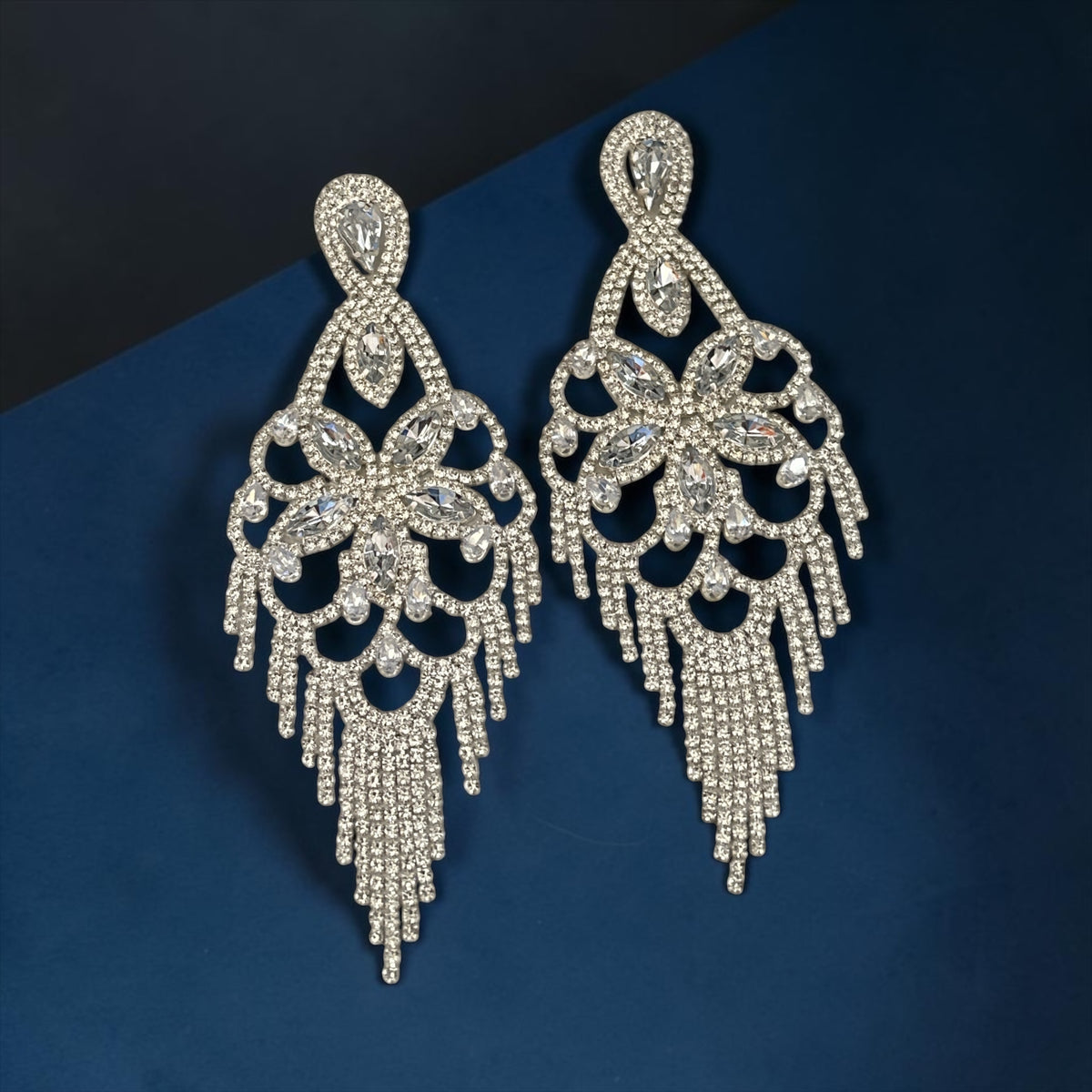 Long Crystal Clear Rhinestone Chandelier Tassel Earrings