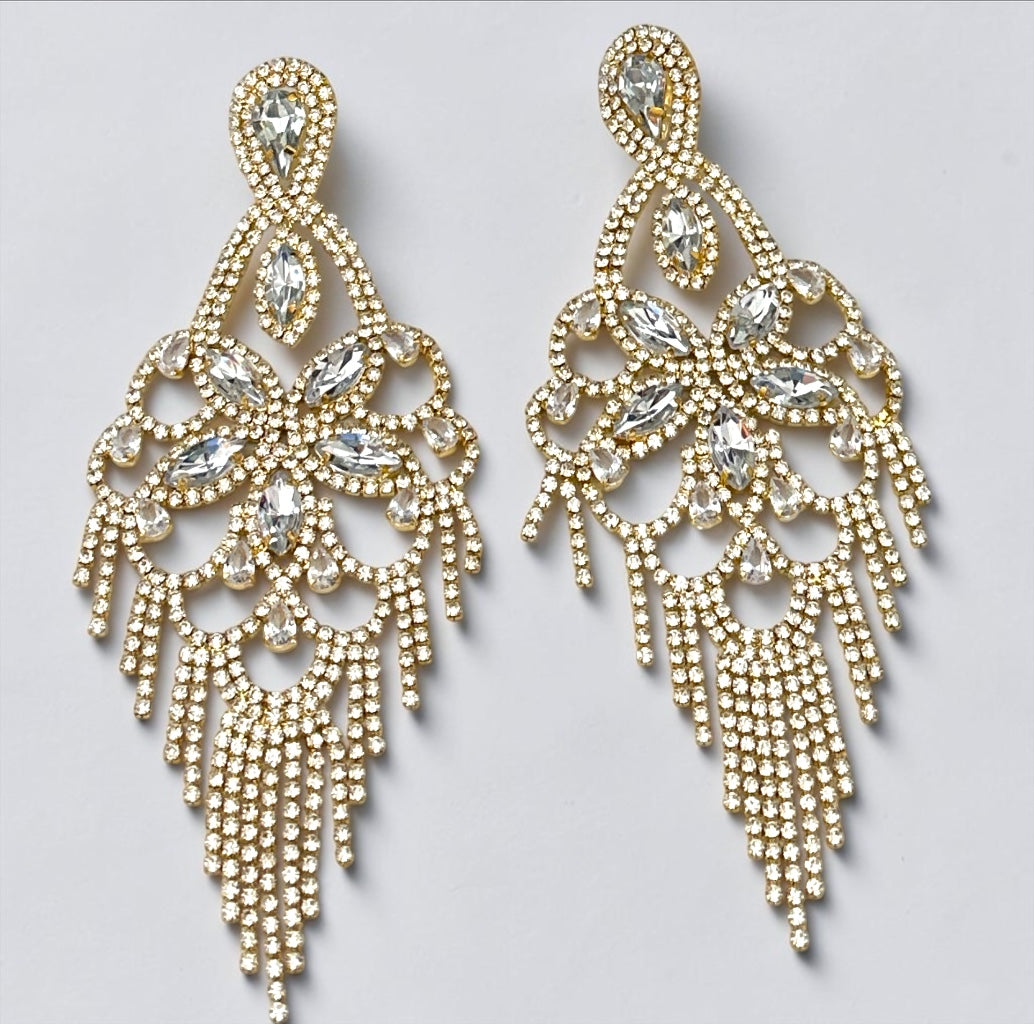 Long Crystal Clear Rhinestone Chandelier Tassel Earrings Fatisha Boutique