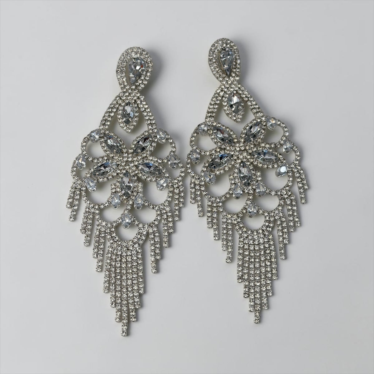 Long Crystal Clear Rhinestone Chandelier Tassel Earrings