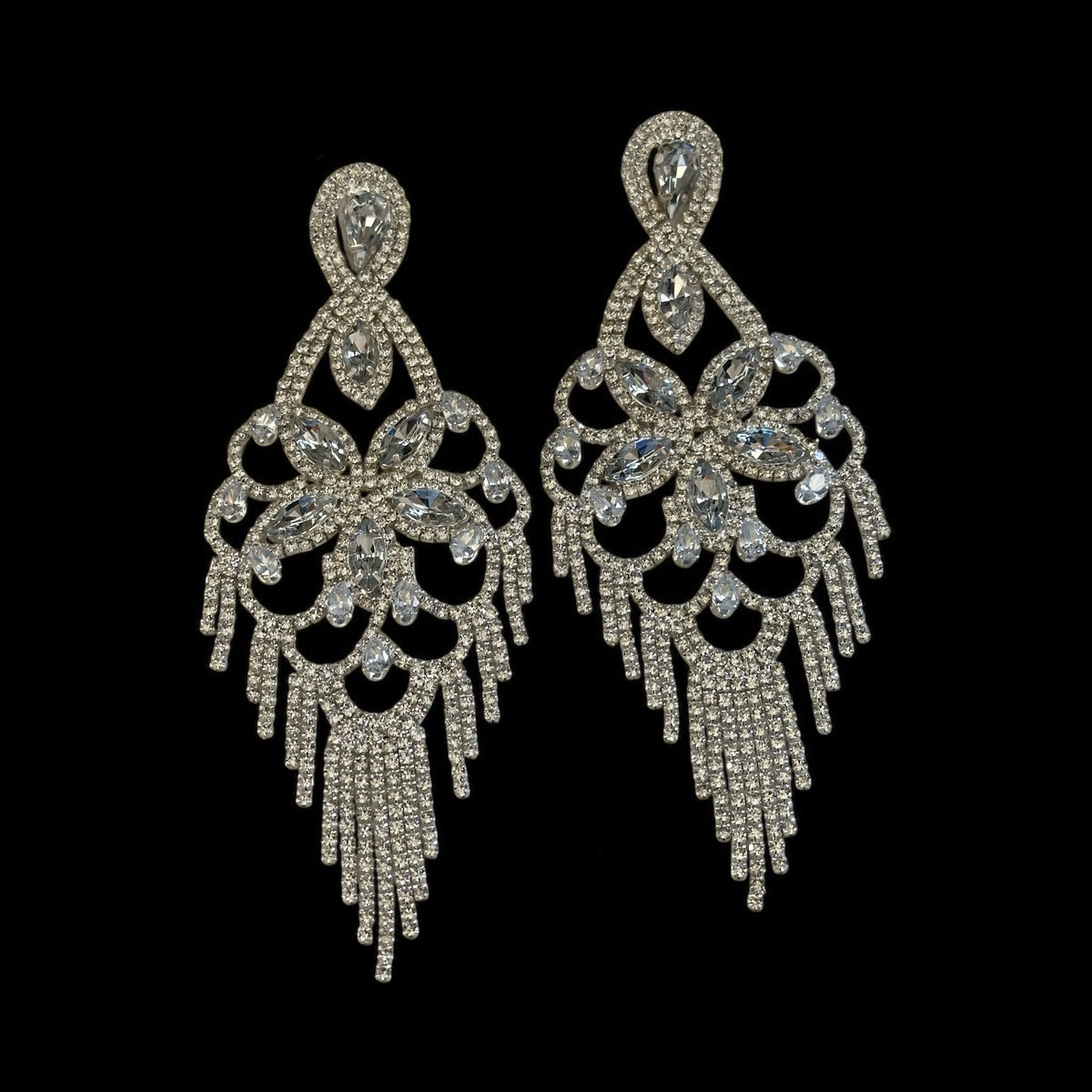 Long Crystal Clear Rhinestone Chandelier Tassel Earrings Fatisha Boutique