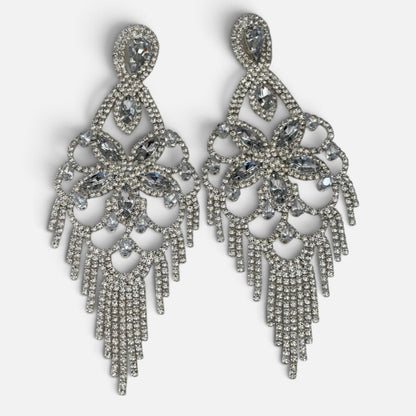 Long Crystal Clear Rhinestone Chandelier Tassel Earrings