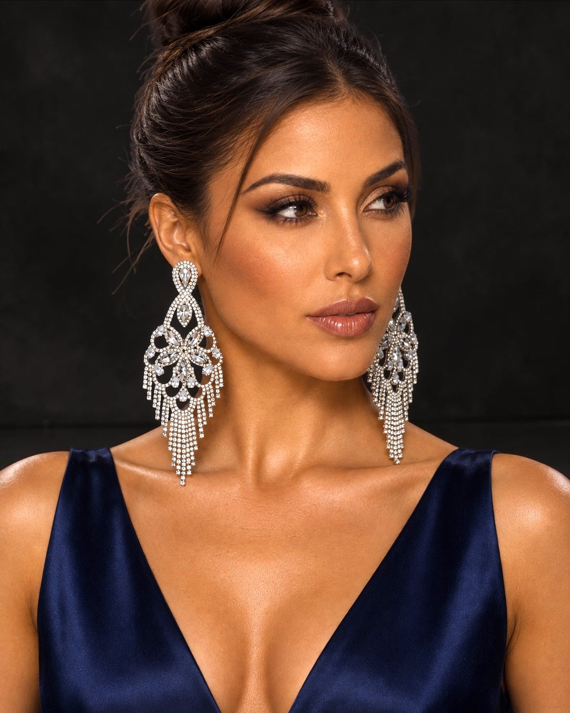 Long Crystal Clear Rhinestone Chandelier Tassel Earrings Fatisha Boutique