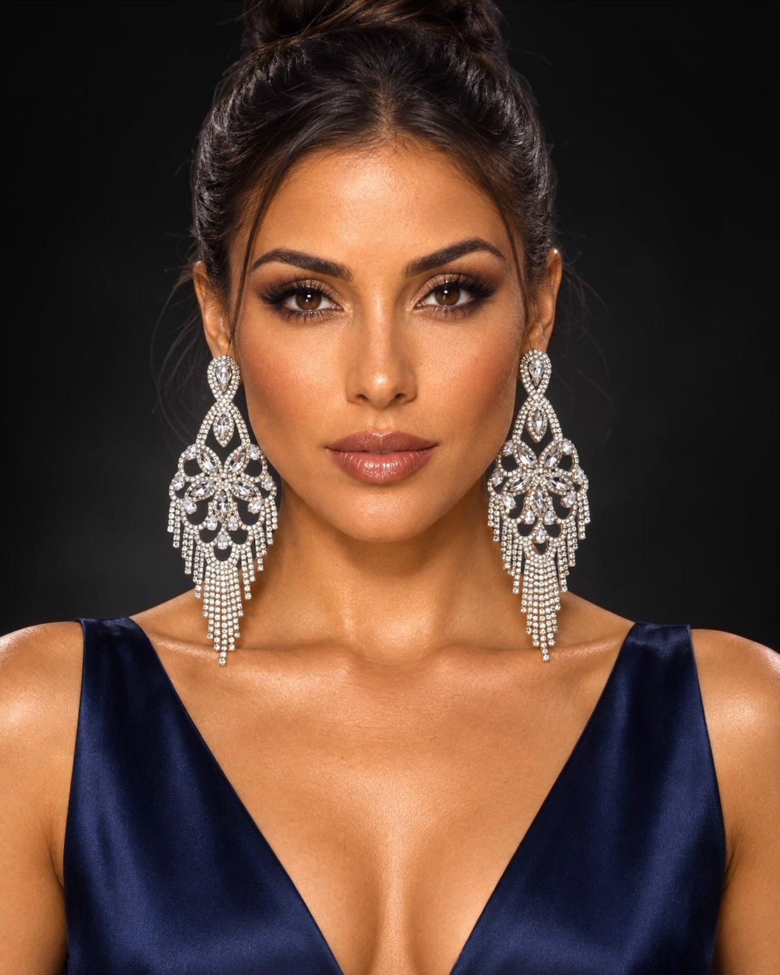 Long Crystal Clear Rhinestone Chandelier Tassel Earrings Fatisha Boutique