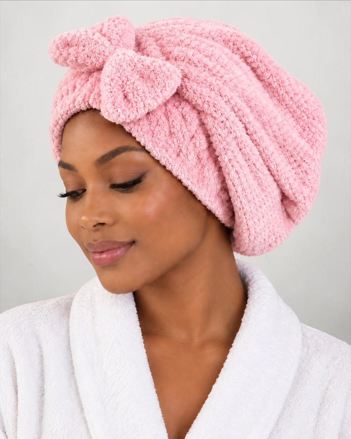 Microfiber Hair Towel Wrap with Bow, Quick Dry Hair Turban Cap - Fatisha Boutique