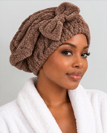 Microfiber Hair Towel Wrap with Bow, Quick Dry Hair Turban Cap - Fatisha Boutique