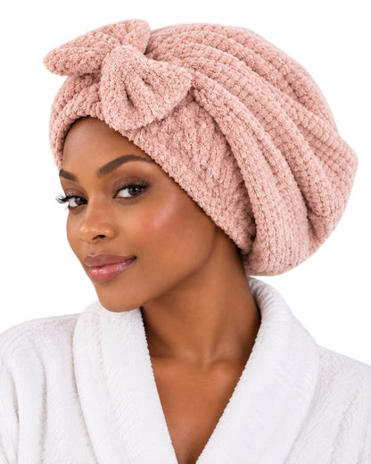 Microfiber Hair Towel Wrap with Bow, Quick Dry Hair Turban Cap - Fatisha Boutique