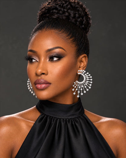 Spiked Rhinestone Statement Earrings – Gold & Silver Crystal Sunburst Studs - Fatisha Boutique