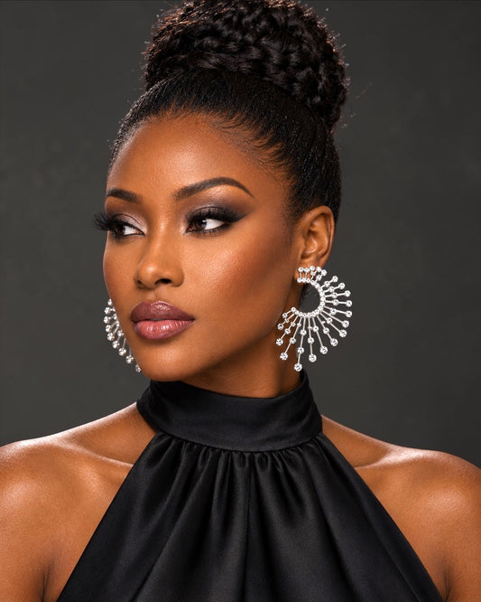 Spiked Rhinestone Statement Earrings – Gold & Silver Crystal Sunburst Studs - Fatisha Boutique