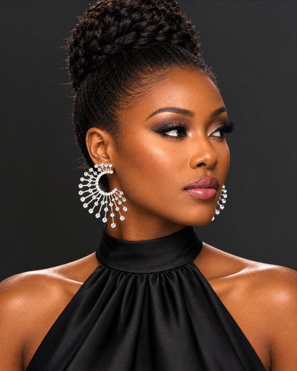 Spiked Rhinestone Statement Earrings – Gold & Silver Crystal Sunburst Studs - Fatisha Boutique
