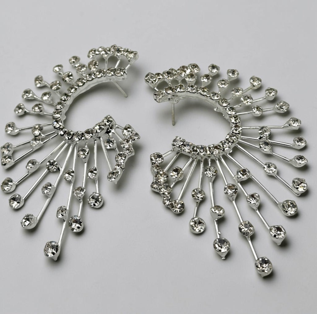 Spiked Rhinestone Statement Earrings – Gold & Silver Crystal Sunburst Studs - Fatisha Boutique Fatisha Boutique