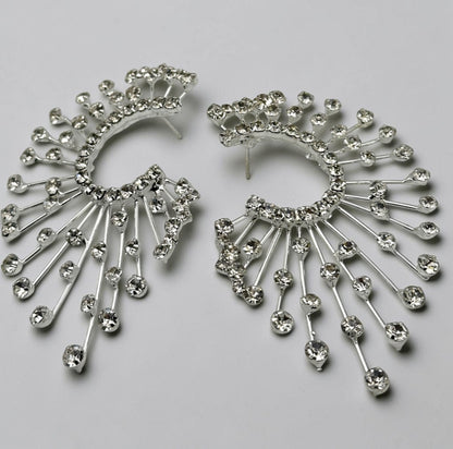 Spiked Rhinestone Statement Earrings – Gold & Silver Crystal Sunburst Studs - Fatisha Boutique