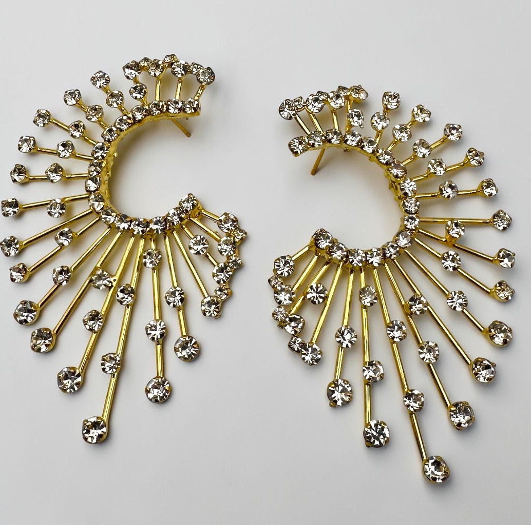 Spiked Rhinestone Statement Earrings – Gold & Silver Crystal Sunburst Studs - Fatisha Boutique Fatisha Boutique