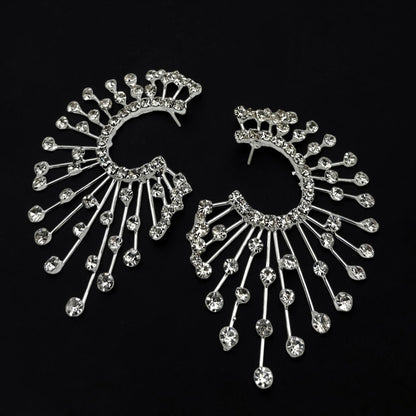 Spiked Rhinestone Statement Earrings – Gold & Silver Crystal Sunburst Studs - Fatisha Boutique