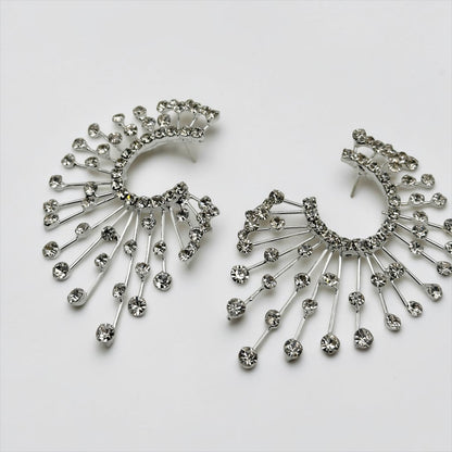 Spiked Rhinestone Statement Earrings – Gold & Silver Crystal Sunburst Studs - Fatisha Boutique