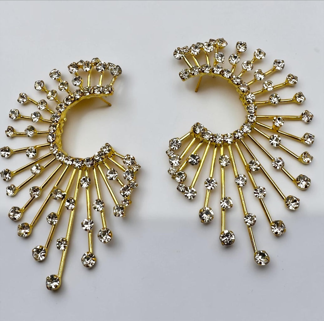 Spiked Rhinestone Statement Earrings – Gold & Silver Crystal Sunburst Studs - Fatisha Boutique Fatisha Boutique
