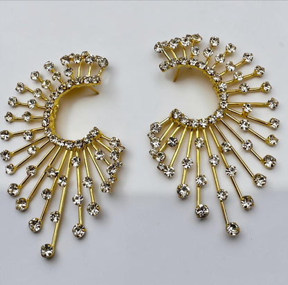 Spiked Rhinestone Statement Earrings – Gold & Silver Crystal Sunburst Studs - Fatisha Boutique