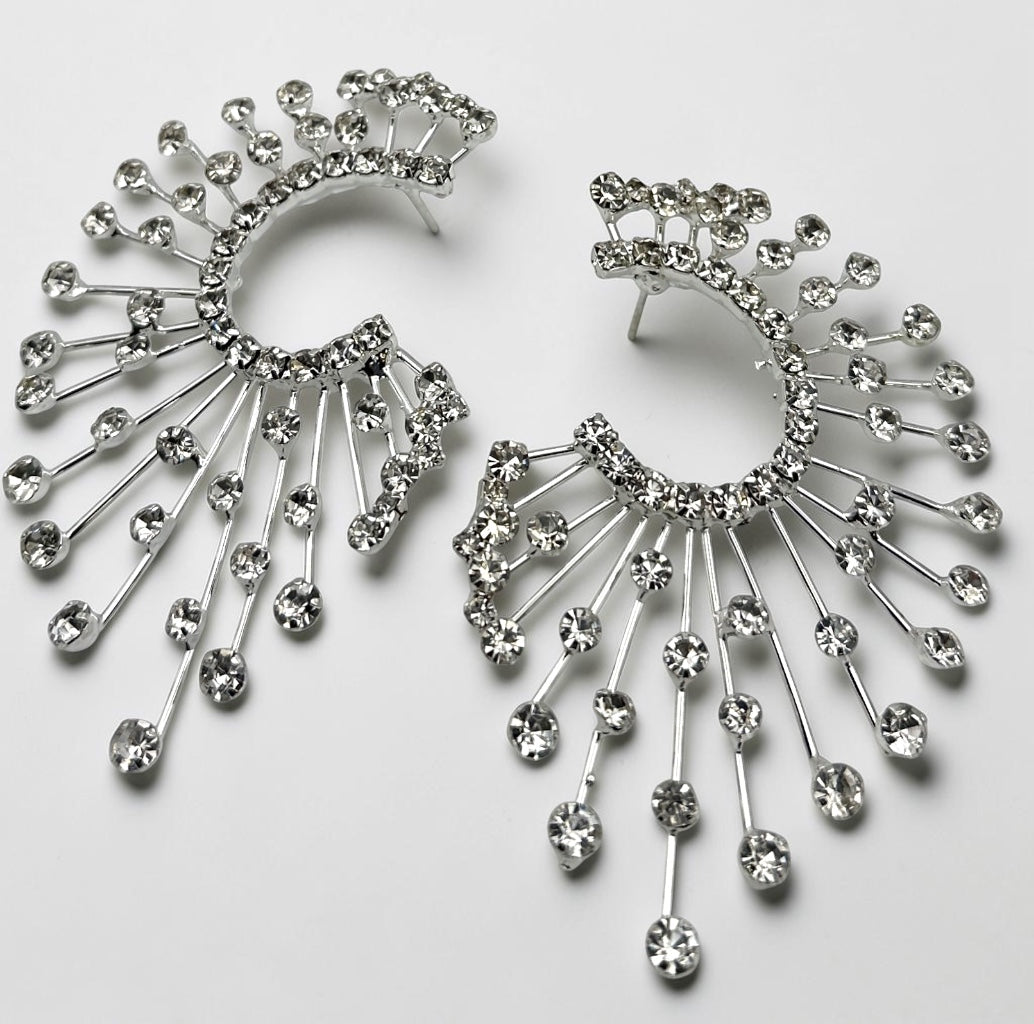 Spiked Rhinestone Statement Earrings – Gold & Silver Crystal Sunburst Studs - Fatisha Boutique Fatisha Boutique